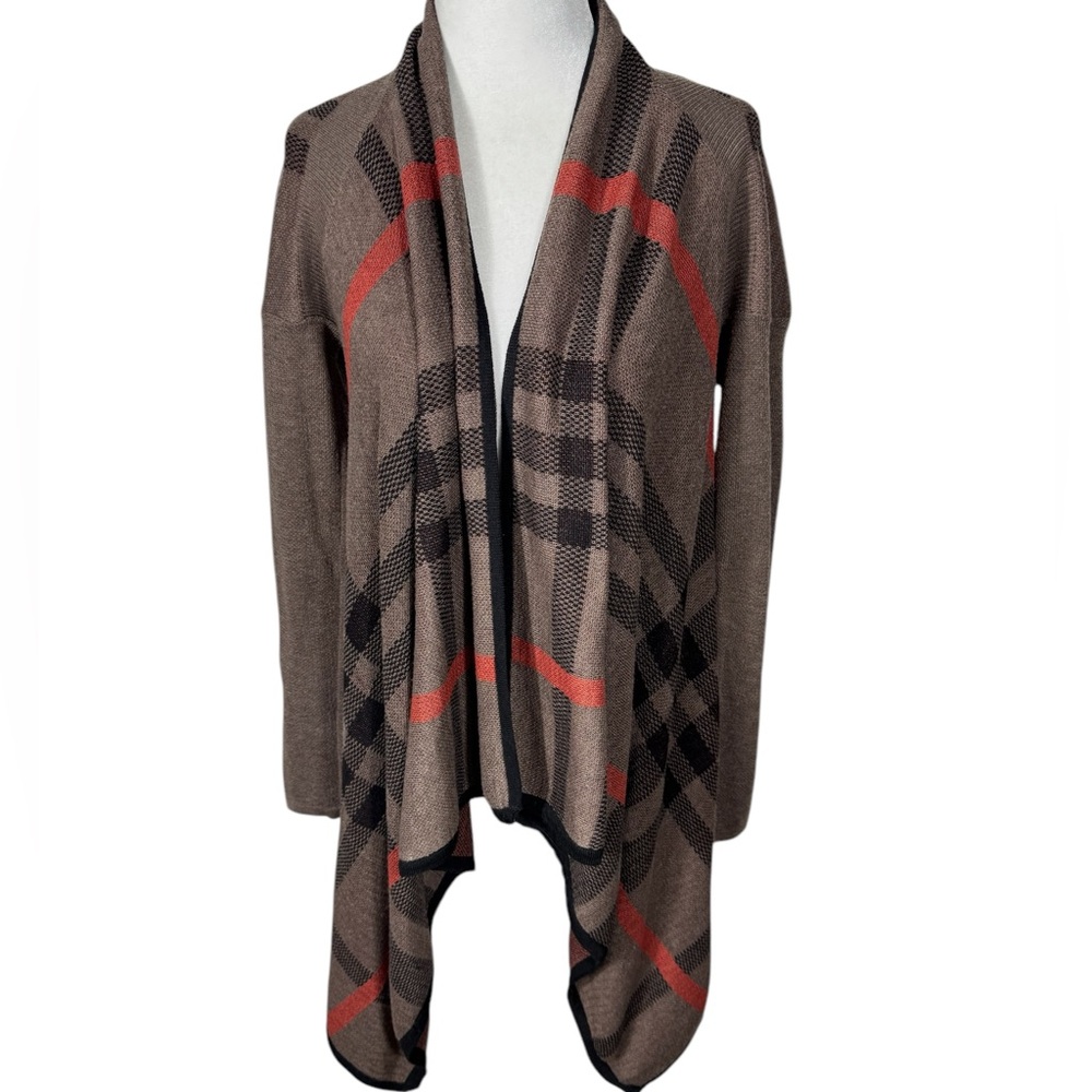 Women's Refined Plaid Open Long Sleeve Cardigan Sweater Sz S/M - Picture 10 of 10